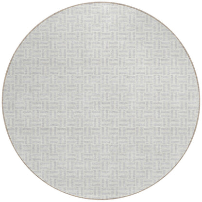Tabselect Home Line 8' Silver And Gray Round Geometric Washable Indoor Outdoor Area Rug
