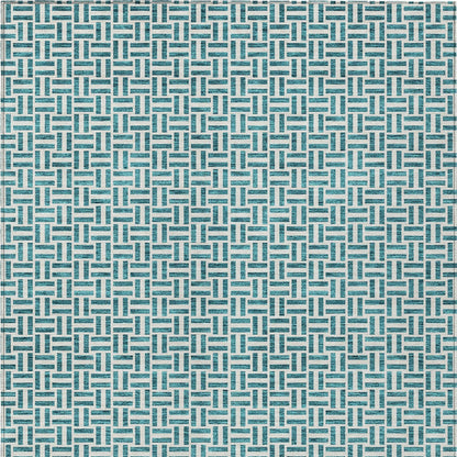 Tabselect Home Line 5' X 8' Teal Blue And Silver Geometric Washable Indoor Outdoor Area Rug