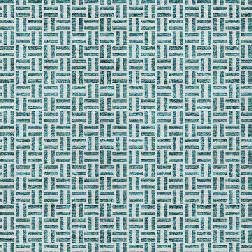 Tabselect Home Line 5' X 8' Teal Blue And Silver Geometric Washable Indoor Outdoor Area Rug