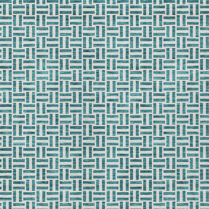 Tabselect Home Line 5' X 8' Teal Blue And Silver Geometric Washable Indoor Outdoor Area Rug
