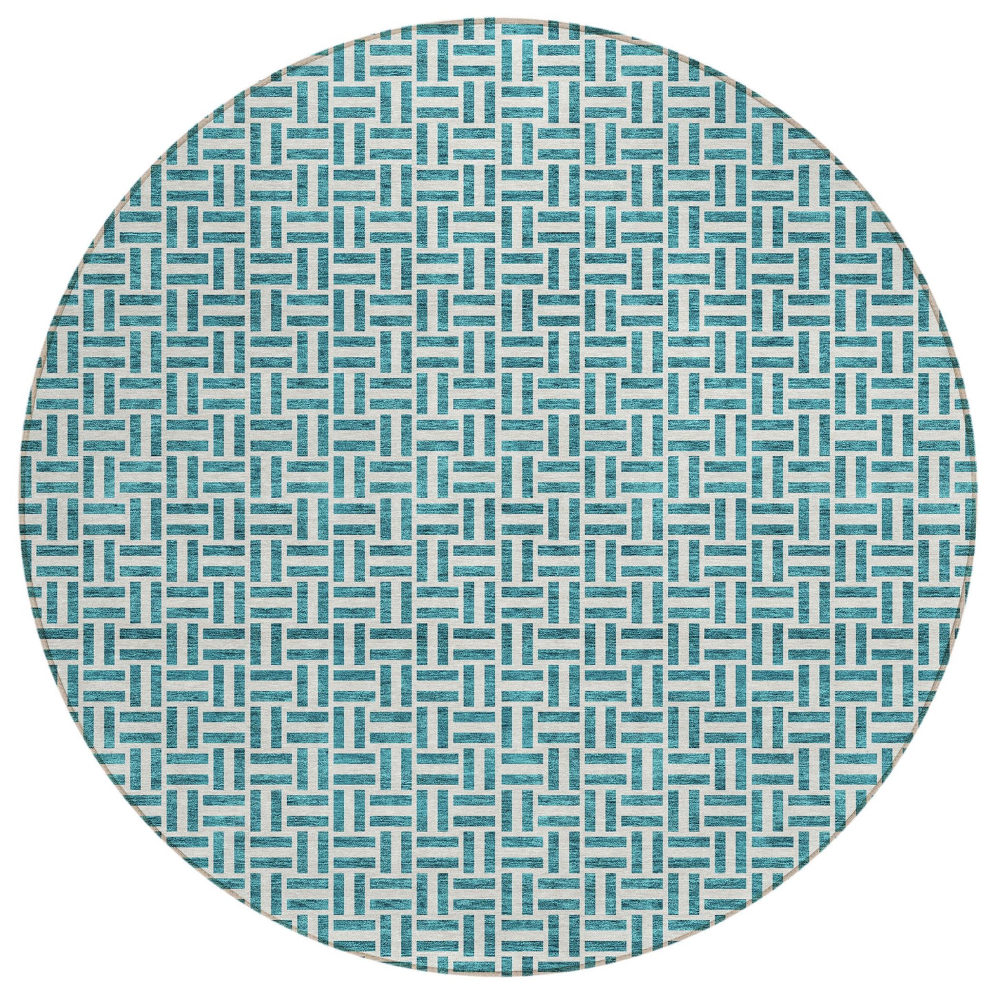 Tabselect Home Line 8' Teal Blue And Silver Round Geometric Washable Indoor Outdoor Area Rug