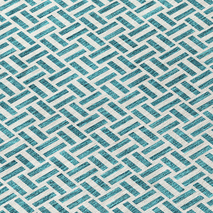Tabselect Home Line 8' Teal Blue And Silver Round Geometric Washable Indoor Outdoor Area Rug