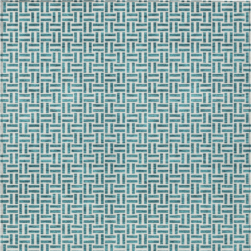 Tabselect Home Line 8' X 10' Teal Blue And Silver Geometric Washable Indoor Outdoor Area Rug