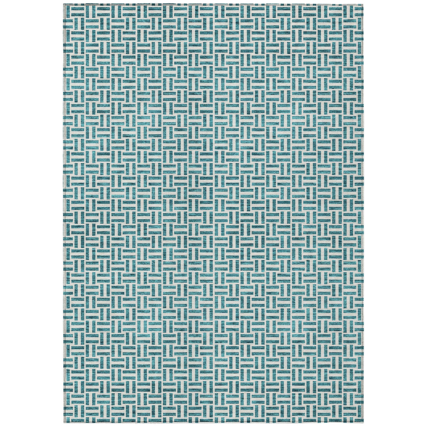 Tabselect Home Line 8' X 10' Teal Blue And Silver Geometric Washable Indoor Outdoor Area Rug
