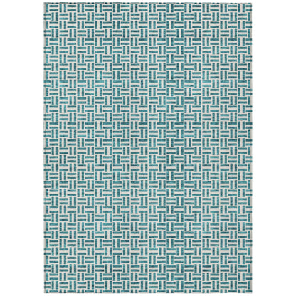 Tabselect Home Line 8' X 10' Teal Blue And Silver Geometric Washable Indoor Outdoor Area Rug