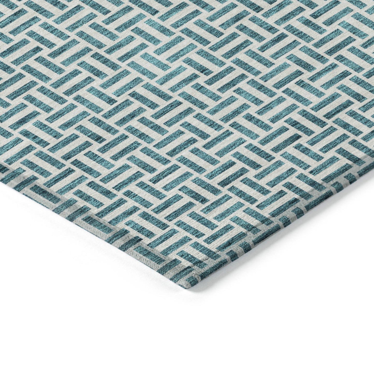 Tabselect Home Line 8' X 10' Teal Blue And Silver Geometric Washable Indoor Outdoor Area Rug