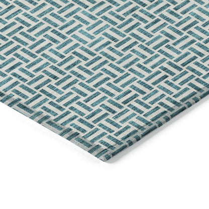 Tabselect Home Line 8' X 10' Teal Blue And Silver Geometric Washable Indoor Outdoor Area Rug