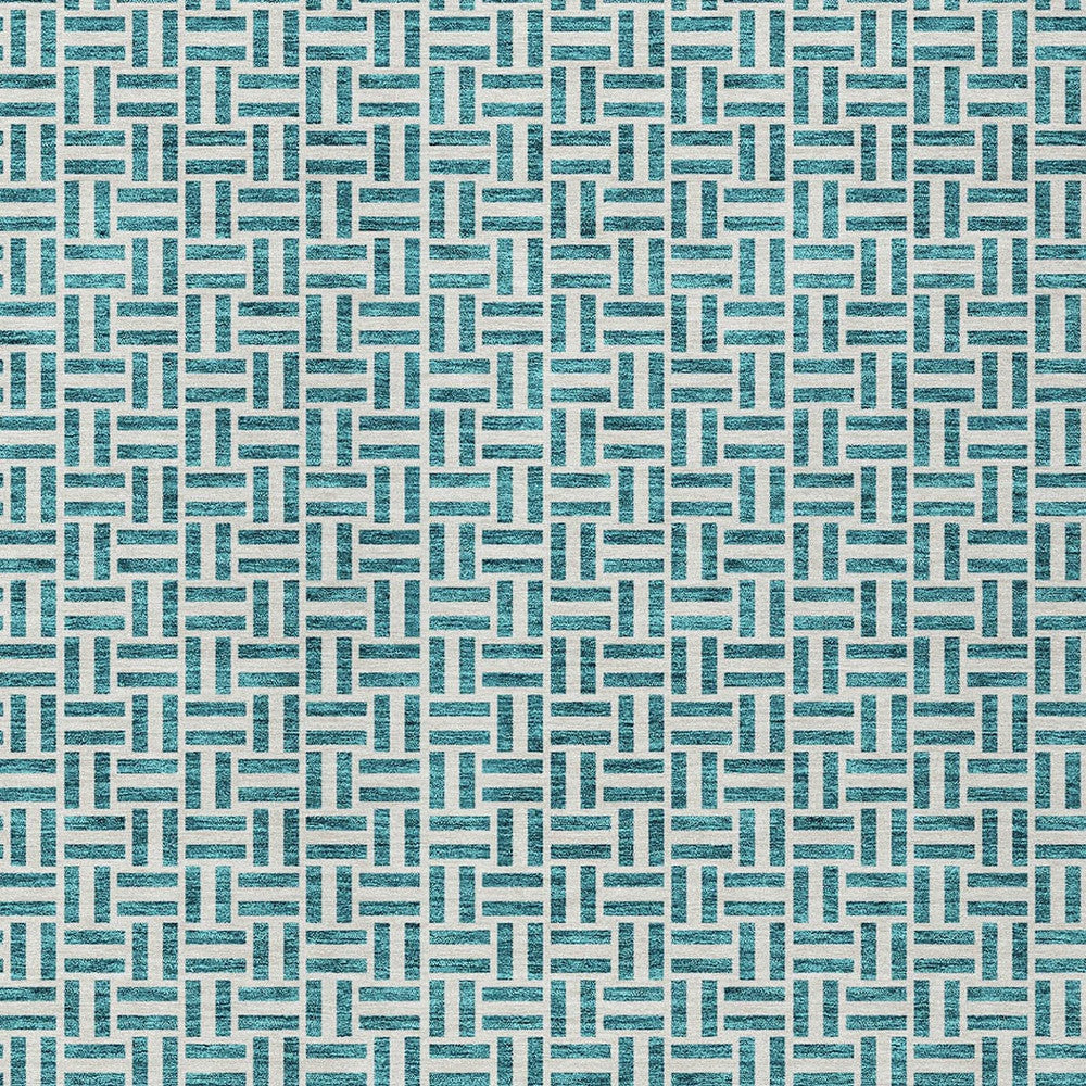 Tabselect Home Line 8' X 10' Teal Blue And Silver Geometric Washable Indoor Outdoor Area Rug