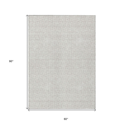 Tabselect Home Line 5' X 8' Taupe And Silver Geometric Washable Indoor Outdoor Area Rug