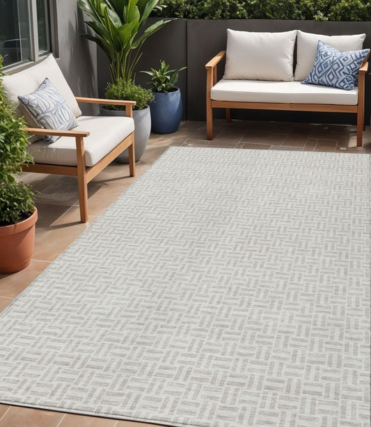 Tabselect Home Line 5' X 8' Taupe And Silver Geometric Washable Indoor Outdoor Area Rug