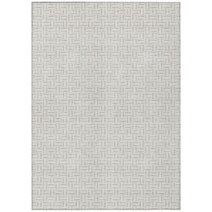 Tabselect Home Line 5' X 8' Taupe And Silver Geometric Washable Indoor Outdoor Area Rug