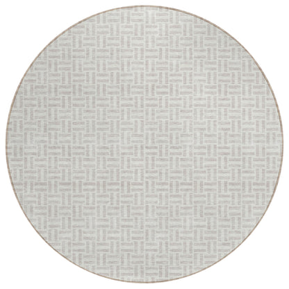 Tabselect Home Line 8' Taupe And Silver Round Geometric Washable Indoor Outdoor Area Rug