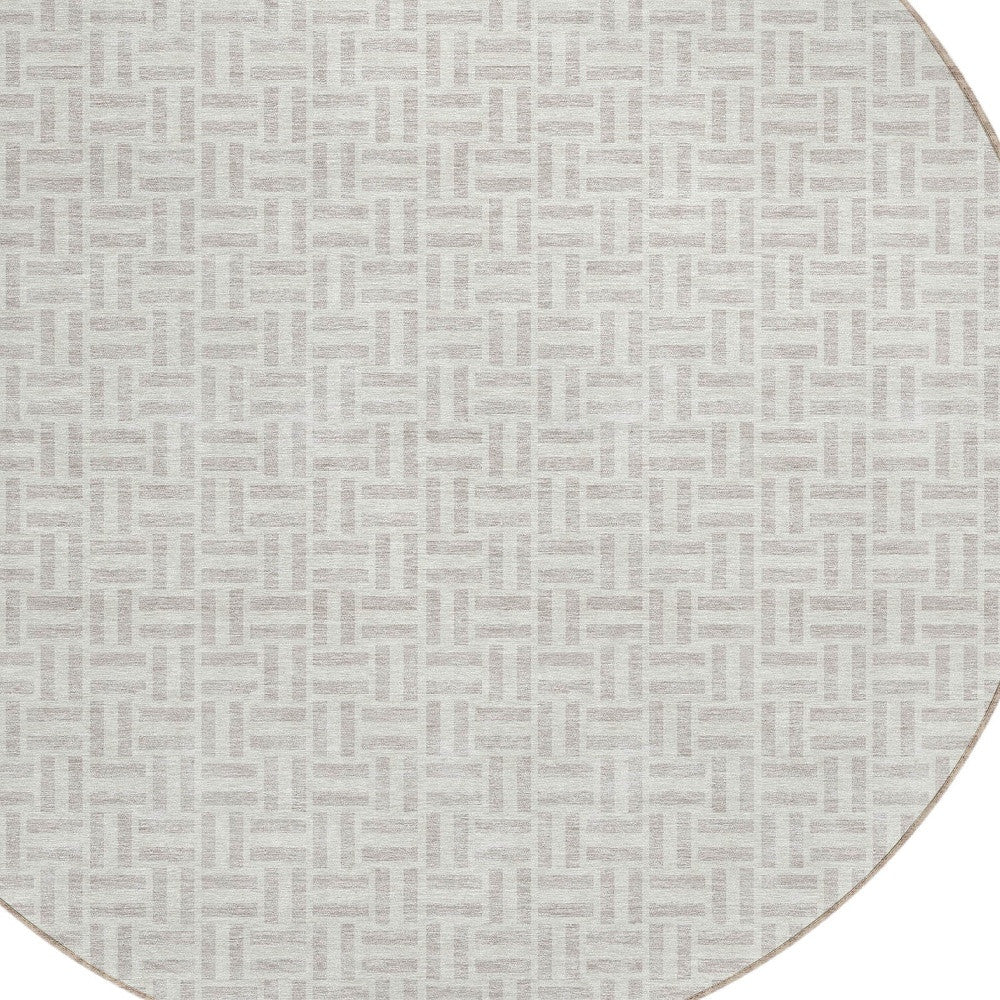Tabselect Home Line 8' Taupe And Silver Round Geometric Washable Indoor Outdoor Area Rug