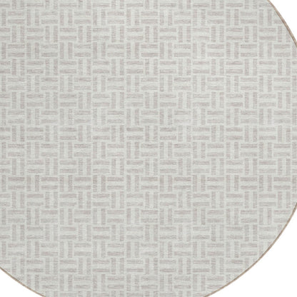 Tabselect Home Line 8' Taupe And Silver Round Geometric Washable Indoor Outdoor Area Rug
