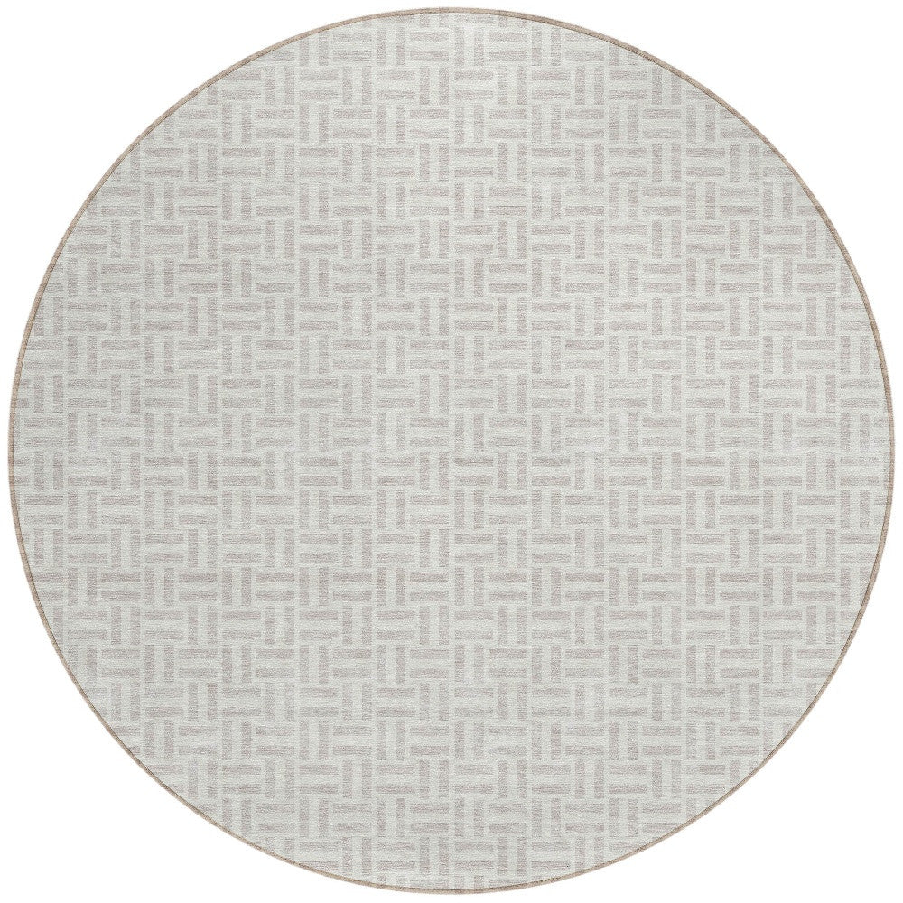 Tabselect Home Line 8' Taupe And Silver Round Geometric Washable Indoor Outdoor Area Rug