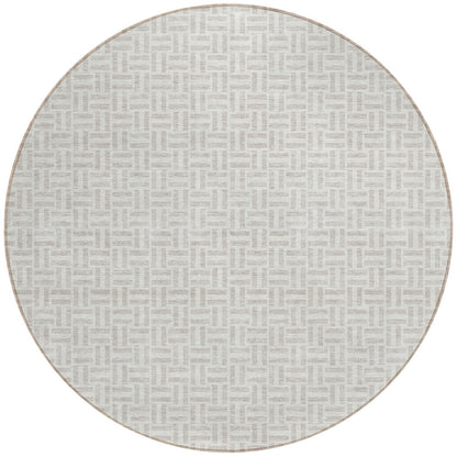 Tabselect Home Line 8' Taupe And Silver Round Geometric Washable Indoor Outdoor Area Rug