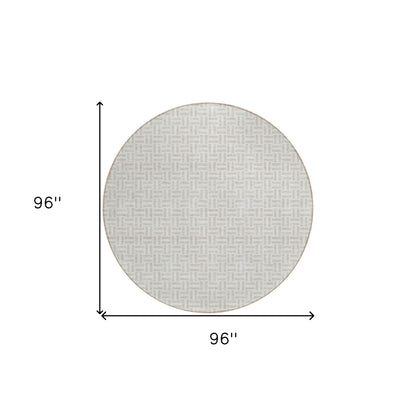 Tabselect Home Line 8' Taupe And Silver Round Geometric Washable Indoor Outdoor Area Rug