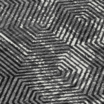 Tabselect Home Line 8' Black And Ivory Round Geometric Washable Indoor Outdoor Area Rug