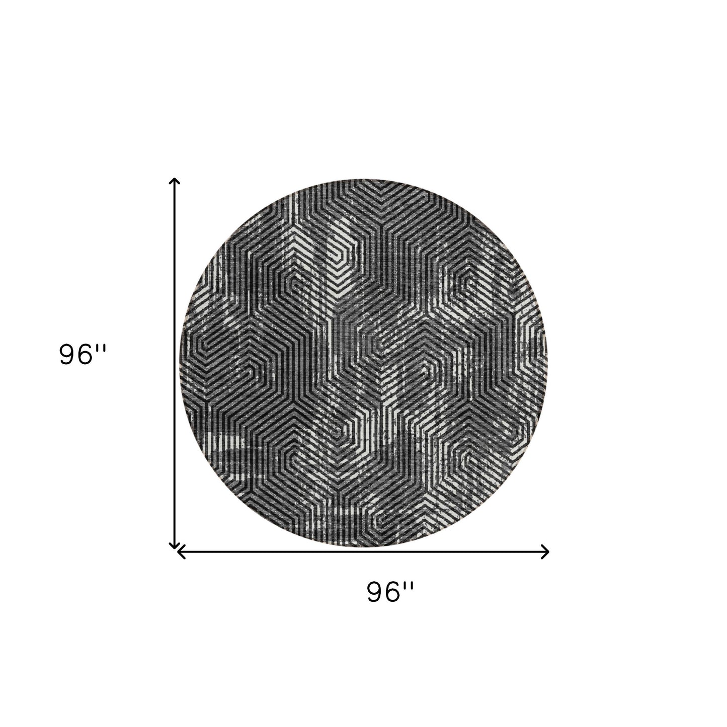 Tabselect Home Line 8' Black And Ivory Round Geometric Washable Indoor Outdoor Area Rug