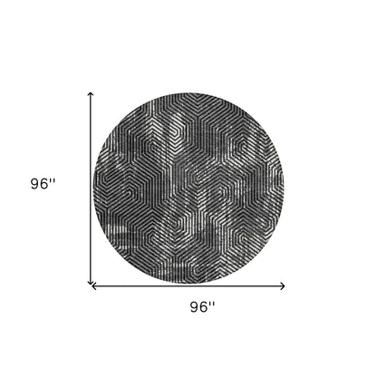 Tabselect Home Line 8' Black And Ivory Round Geometric Washable Indoor Outdoor Area Rug