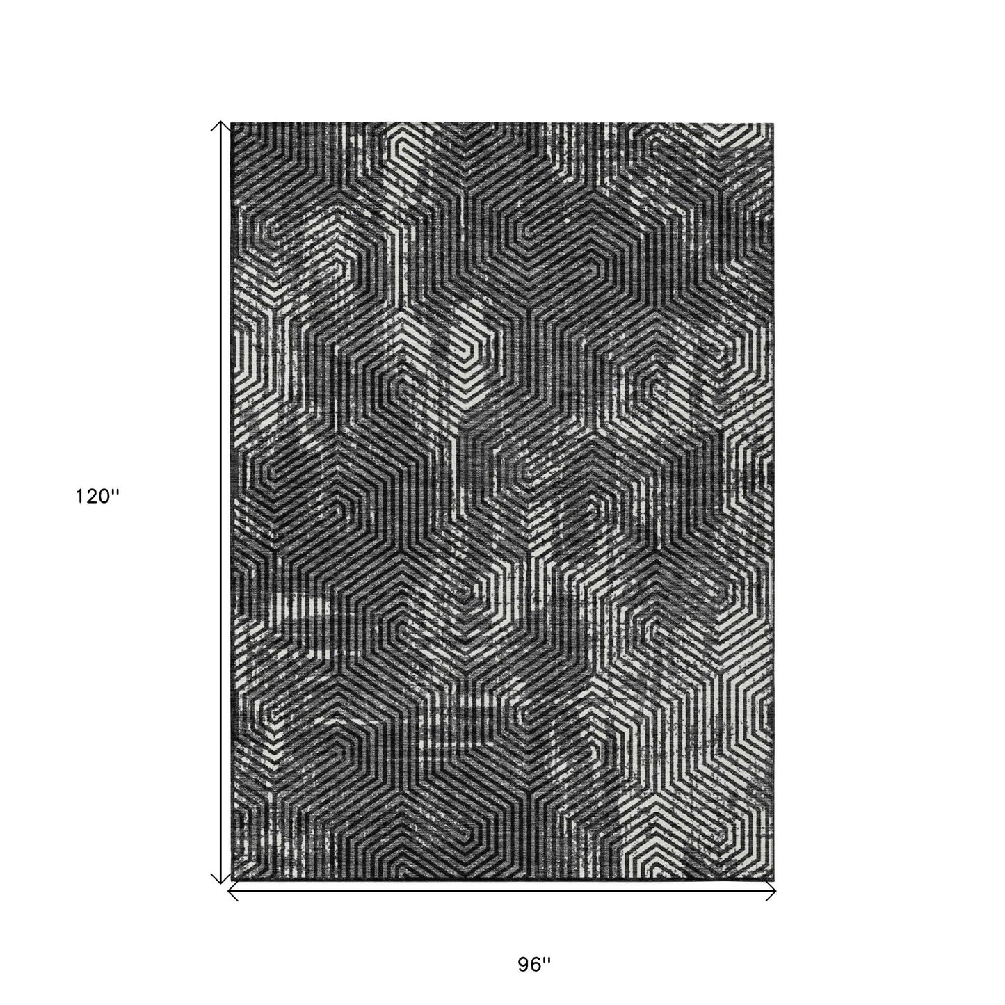 Tabselect Home Line 8' X 10' Black And Ivory Geometric Washable Indoor Outdoor Area Rug