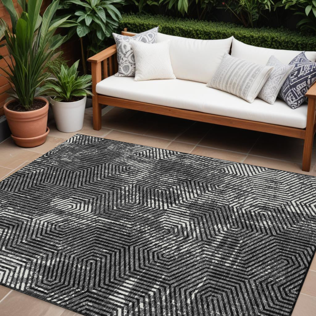 Tabselect Home Line 8' X 10' Black And Ivory Geometric Washable Indoor Outdoor Area Rug