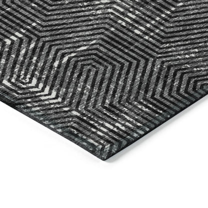 Tabselect Home Line 8' X 10' Black And Ivory Geometric Washable Indoor Outdoor Area Rug