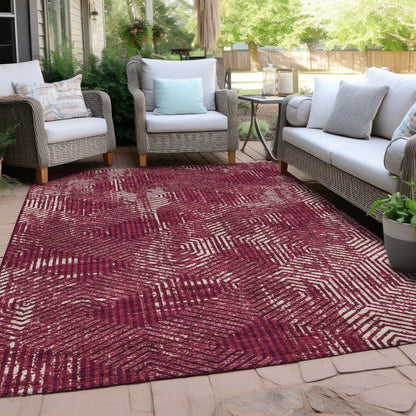 Tabselect Home Line 5' X 8' Burgundy And Ivory Geometric Washable Indoor Outdoor Area Rug
