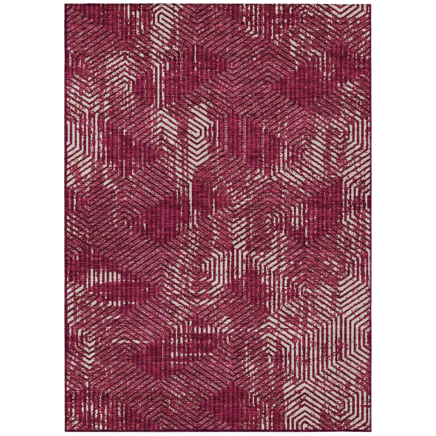 Tabselect Home Line 5' X 8' Burgundy And Ivory Geometric Washable Indoor Outdoor Area Rug