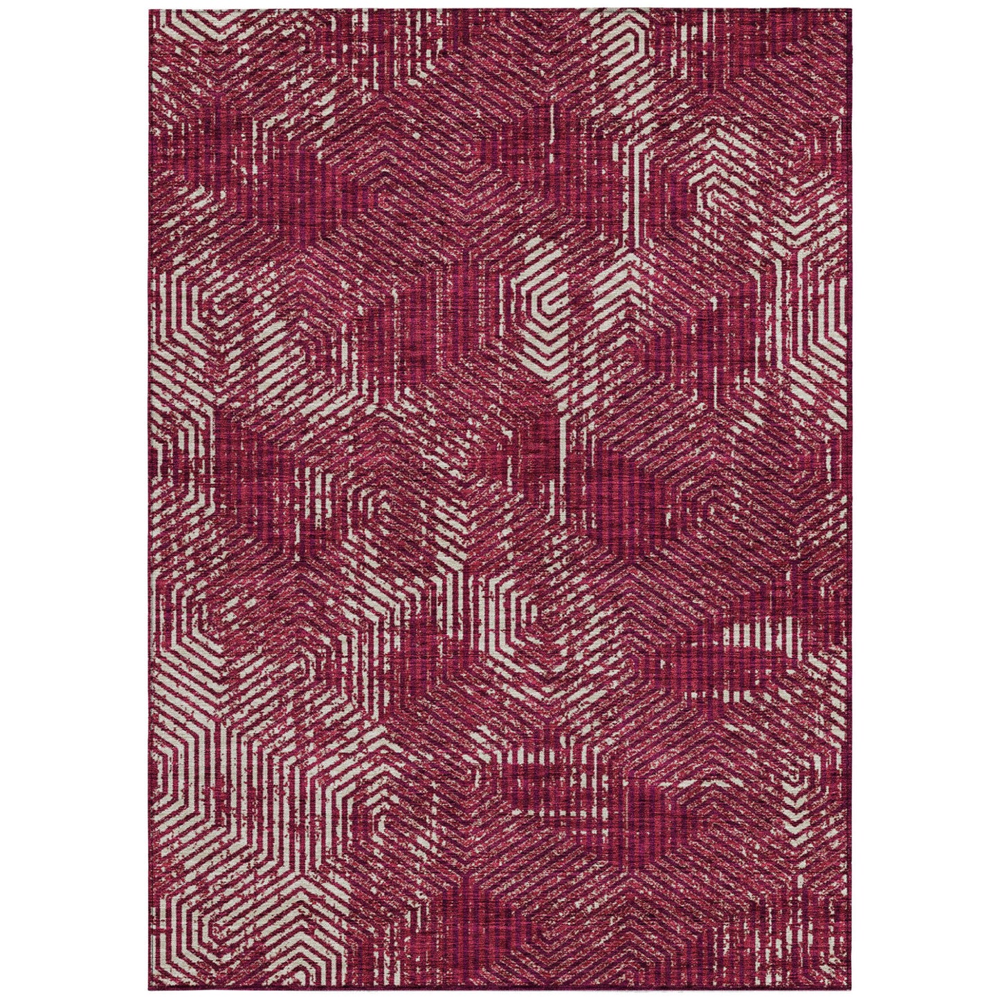 Tabselect Home Line 5' X 8' Burgundy And Ivory Geometric Washable Indoor Outdoor Area Rug