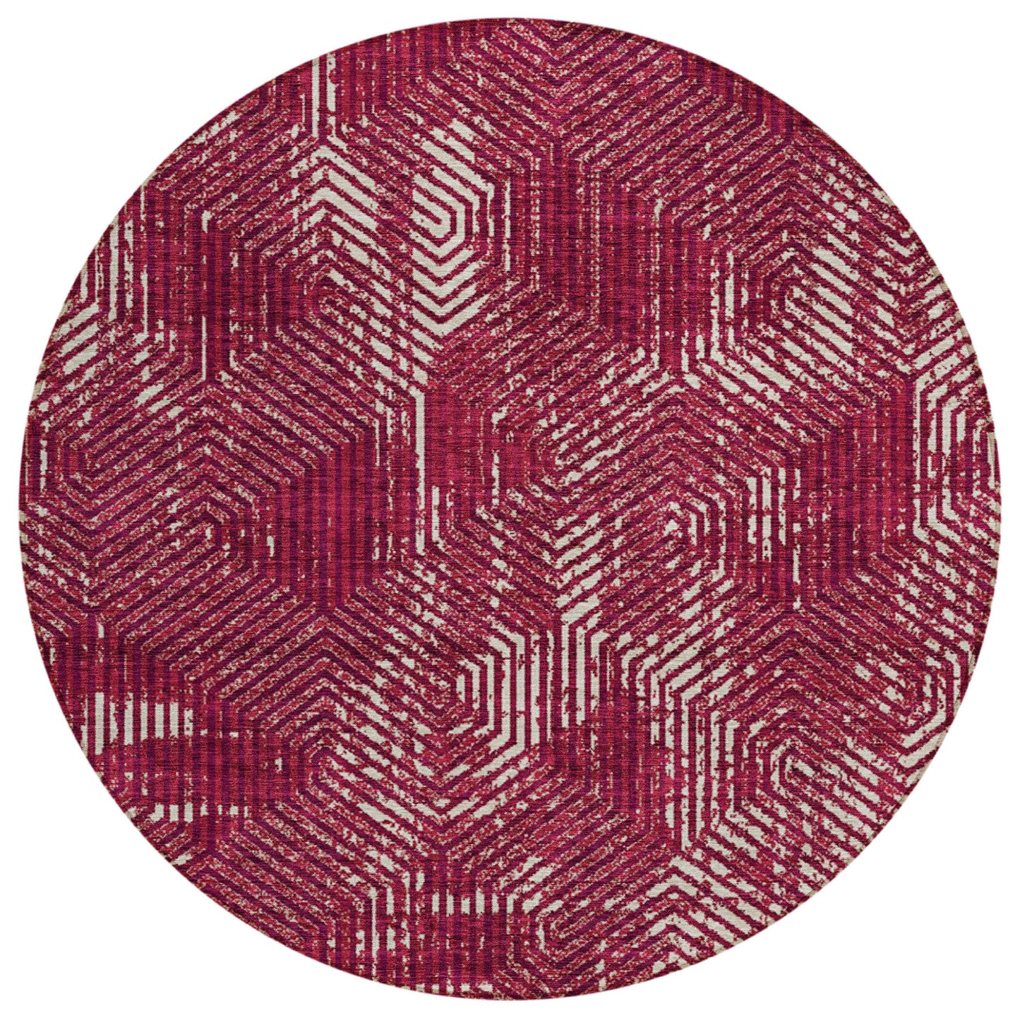 Tabselect Home Line 8' Burgundy And Ivory Round Geometric Washable Indoor Outdoor Area Rug
