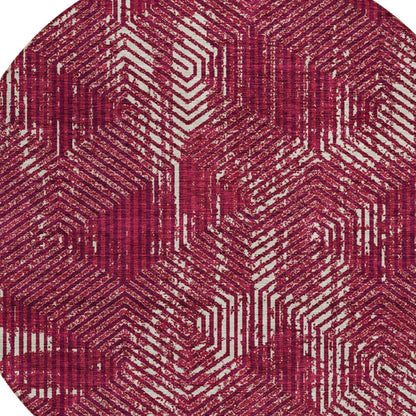 Tabselect Home Line 8' Burgundy And Ivory Round Geometric Washable Indoor Outdoor Area Rug