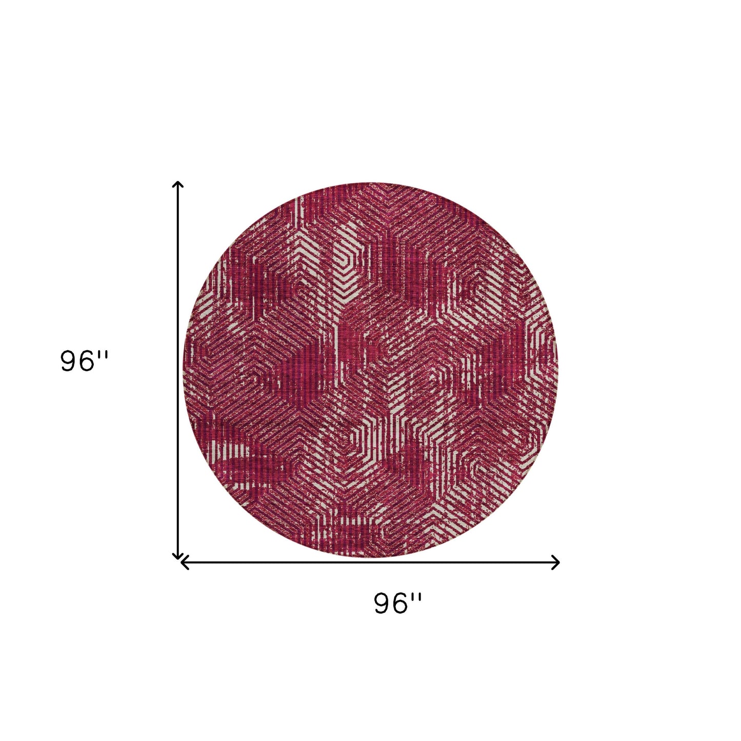 Tabselect Home Line 8' Burgundy And Ivory Round Geometric Washable Indoor Outdoor Area Rug