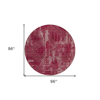 Tabselect Home Line 8' Burgundy And Ivory Round Geometric Washable Indoor Outdoor Area Rug