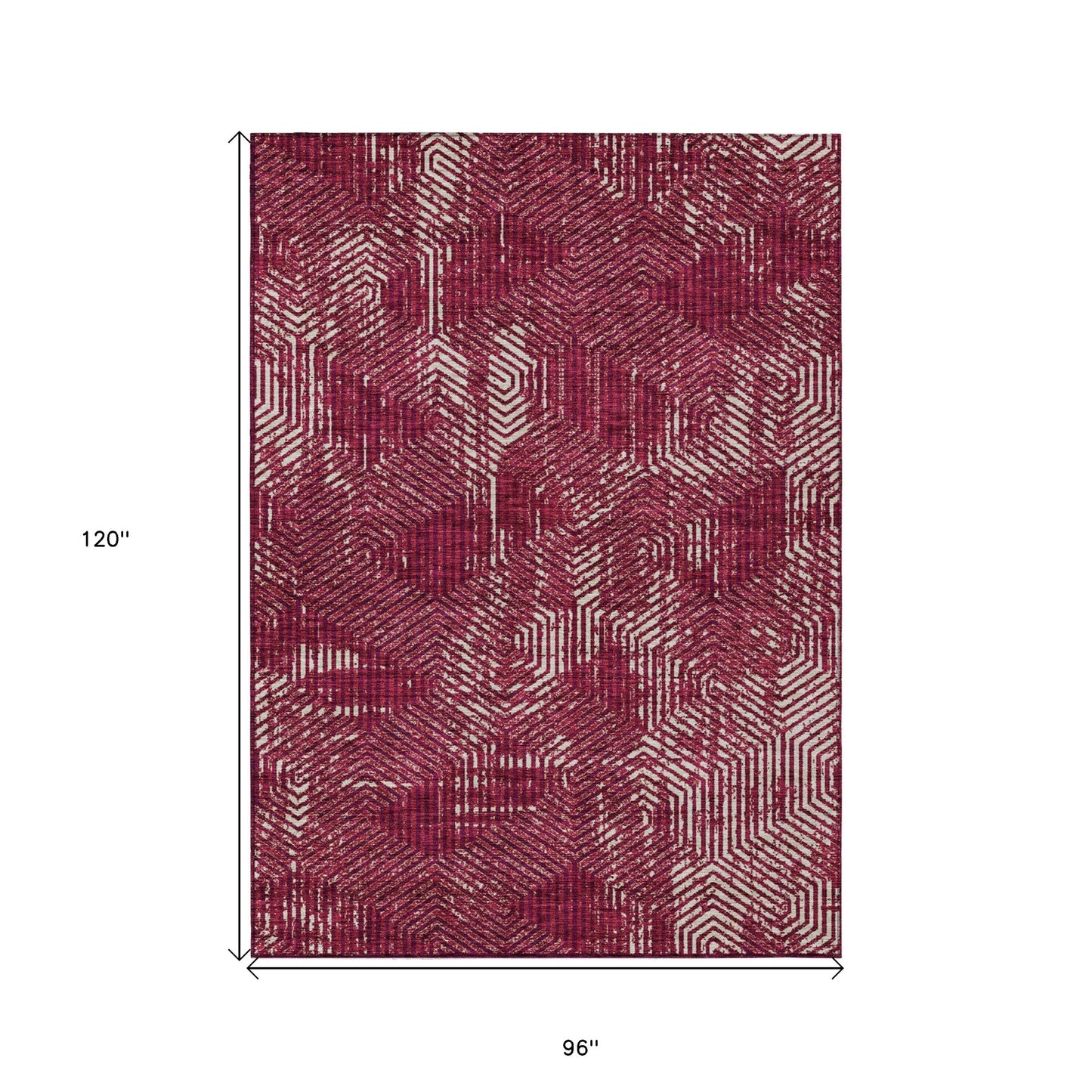 Tabselect Home Line 8' X 10' Burgundy And Ivory Geometric Washable Indoor Outdoor Area Rug