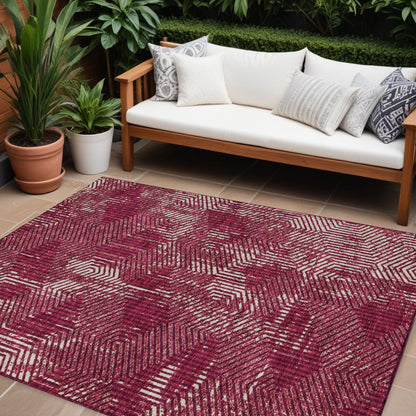 Tabselect Home Line 8' X 10' Burgundy And Ivory Geometric Washable Indoor Outdoor Area Rug