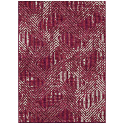 Tabselect Home Line 8' X 10' Burgundy And Ivory Geometric Washable Indoor Outdoor Area Rug