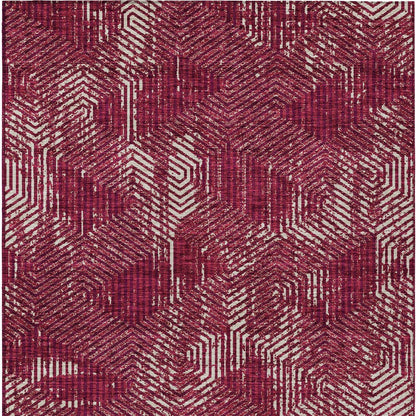 Tabselect Home Line 8' X 10' Burgundy And Ivory Geometric Washable Indoor Outdoor Area Rug
