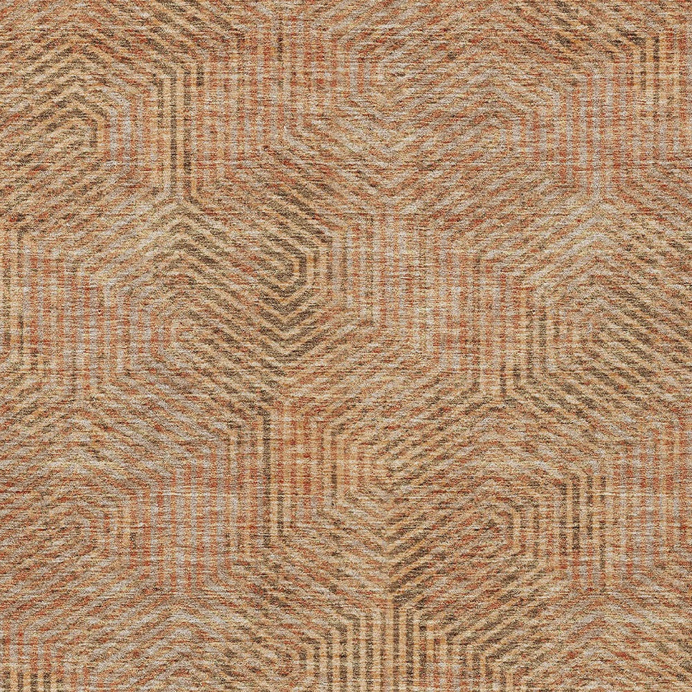 Tabselect Home Line 5' X 8' Copper Brown And Beige Geometric Washable Indoor Outdoor Area Rug