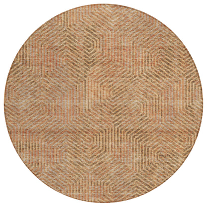 Tabselect Home Line 8' Copper Brown And Beige Round Geometric Washable Indoor Outdoor Area Rug