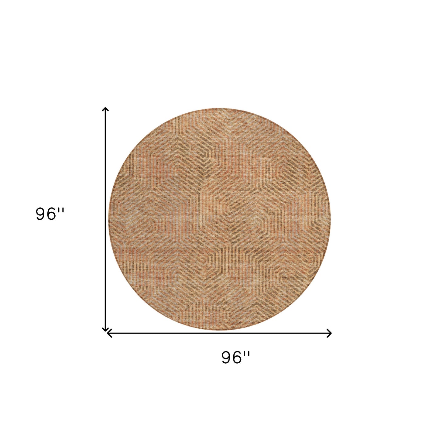 Tabselect Home Line 8' Copper Brown And Beige Round Geometric Washable Indoor Outdoor Area Rug