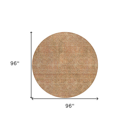 Tabselect Home Line 8' Copper Brown And Beige Round Geometric Washable Indoor Outdoor Area Rug