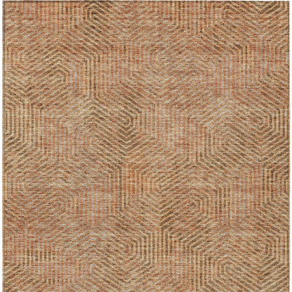 Tabselect Home Line 8' X 10' Copper Brown And Beige Geometric Washable Indoor Outdoor Area Rug