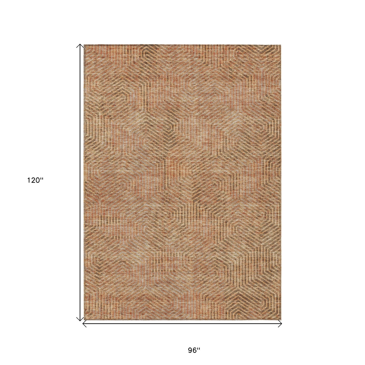 Tabselect Home Line 8' X 10' Copper Brown And Beige Geometric Washable Indoor Outdoor Area Rug