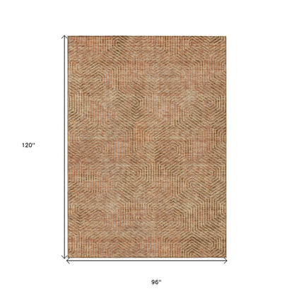 Tabselect Home Line 8' X 10' Copper Brown And Beige Geometric Washable Indoor Outdoor Area Rug