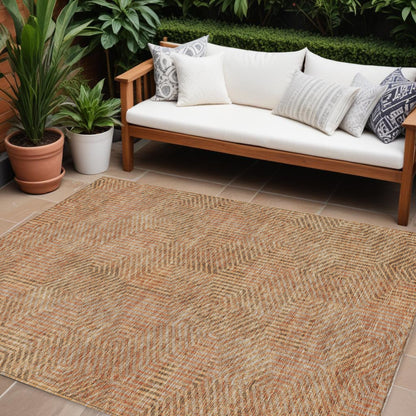 Tabselect Home Line 8' X 10' Copper Brown And Beige Geometric Washable Indoor Outdoor Area Rug