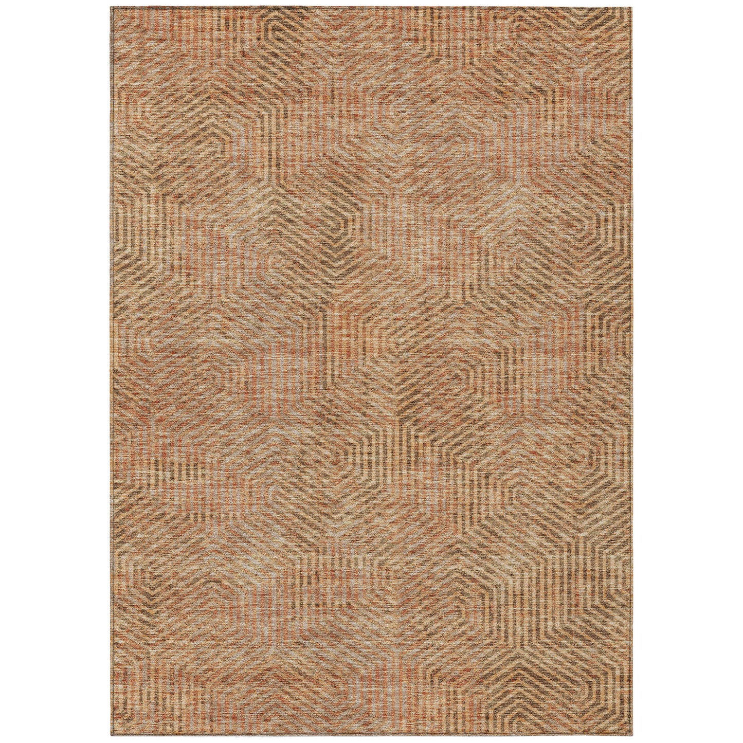 Tabselect Home Line 8' X 10' Copper Brown And Beige Geometric Washable Indoor Outdoor Area Rug