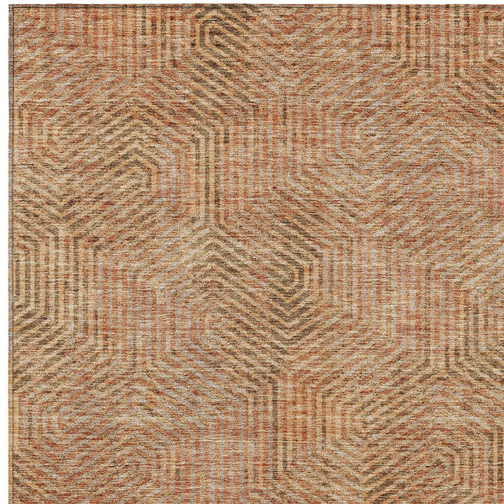 Tabselect Home Line 8' X 10' Copper Brown And Beige Geometric Washable Indoor Outdoor Area Rug