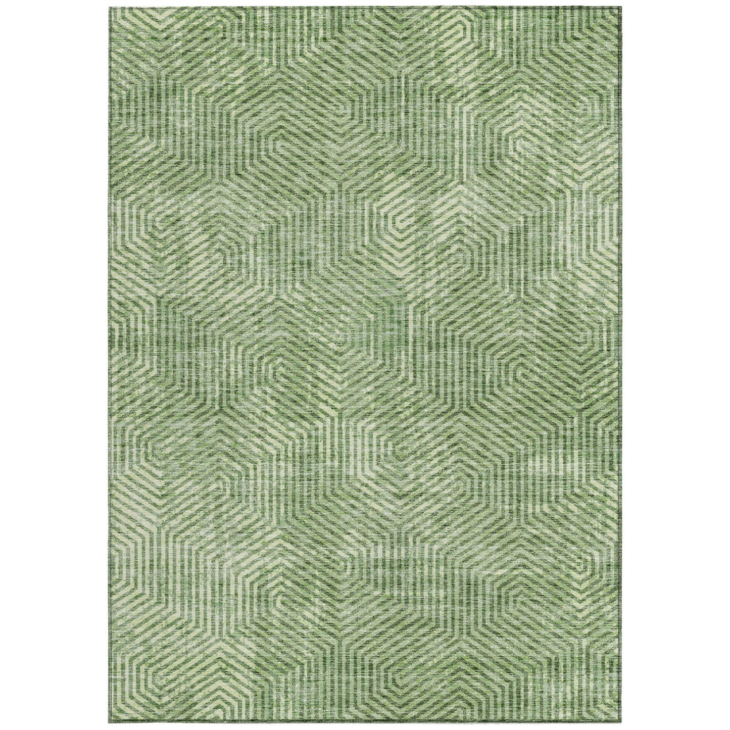 Tabselect Home Line 5' X 8' Green And Light Green Geometric Washable Indoor Outdoor Area Rug