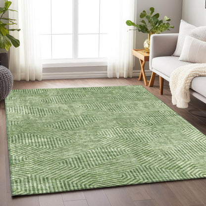 Tabselect Home Line 5' X 8' Green And Light Green Geometric Washable Indoor Outdoor Area Rug